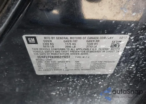 2017 Chevrolet Equinox Lt из США, поврежденный, VIN 2GNFLFEK0H6310237